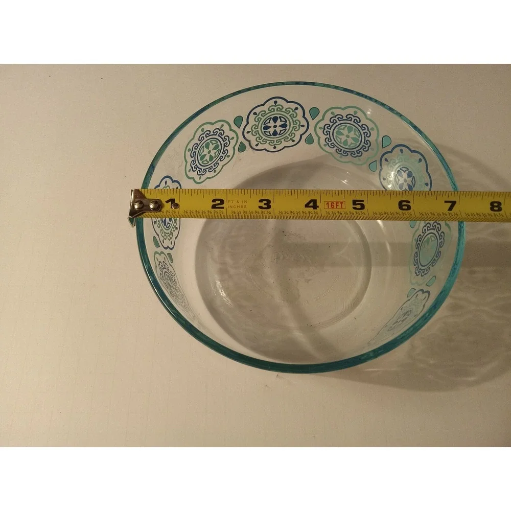 Vintage MCM Pyrex 1 Quart Blue Teal Pinwheel floral Mixing Bowl 7201 no lid